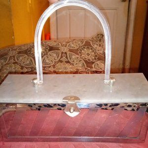 Vintage Metal & Lucite Bag Box With Handle